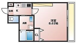 フラッティ西京極 3階1Kの間取り