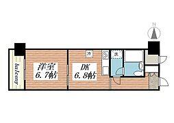 朝日プラザ柏木II 6階1DKの間取り