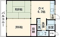 メゾンドール山貴 3階2DKの間取り