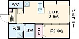 南海線 七道駅 徒歩3分の賃貸マンション 1階1LDKの間取り