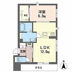 ハルミエール　II 1階1LDKの間取り