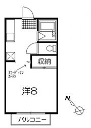 アーバーハウス吉田B棟 2階1Kの間取り