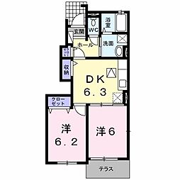 Ｃａｓａ　ＦｅｌｉｃｅI 1階2DKの間取り