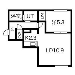 ヴィラフォーレスト栄通 2階1LDKの間取り