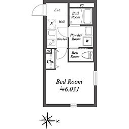 SOLASIA residence世田谷代田 2階1Kの間取り