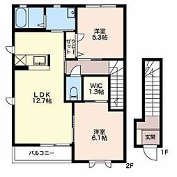JR信越本線 直江津駅 徒歩34分の賃貸アパート 2階2LDKの間取り