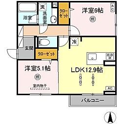 グラジオ 205 2階2LDKの間取り