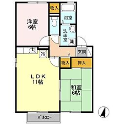 プレステージ植松　B棟 2階2LDKの間取り