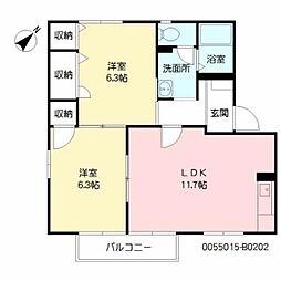 槇ハウスＪＵＮ　Ｂ棟 2階2LDKの間取り