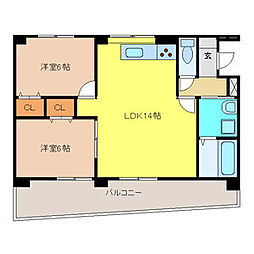 サンシャイン本郷B棟 2階2LDKの間取り