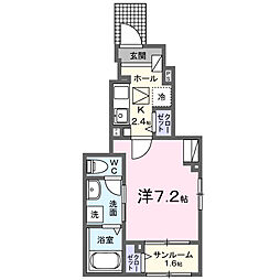 旭テラスＮＩ 1階1Kの間取り