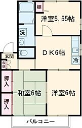 バイオレットフラワー　Ａ棟 2階3DKの間取り