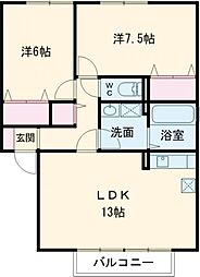 JR東海道・山陽本線 瀬田駅 徒歩13分の賃貸アパート 2階2LDKの間取り