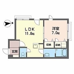 オールドリバー 2階1LDKの間取り