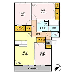 ルンダーベルク　Ｂ 2階3LDKの間取り