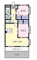 ピュアタウンII 1階2LDKの間取り
