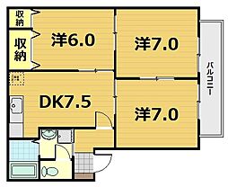 アトランティス醍醐 2階2LDKの間取り