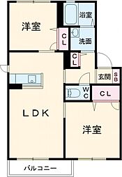 ヴィラ　壱番館 2階2LDKの間取り