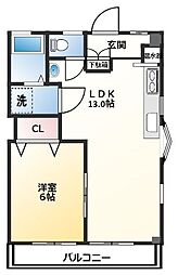 コーポラス三穂 2階1LDKの間取り