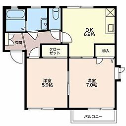 ディアスヤマーニ　Ｃ 2階2DKの間取り