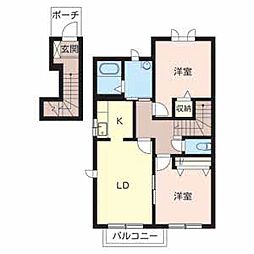 ウィンドコート 203 2階2LDKの間取り