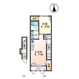 エスポアメゾンM 2階1LDKの間取り
