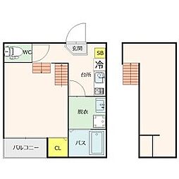 ヴィラ・カミーユ 2階1Kの間取り