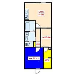 Lien隼人B（リアン隼人B） 2階1SLDKの間取り