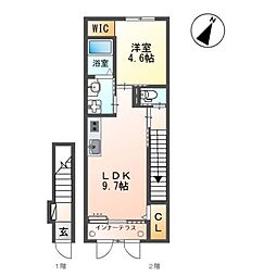 仮）ユニヴァリィII岩曽 2階1LDKの間取り