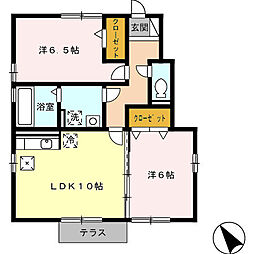 グラズヘイム 1階2LDKの間取り