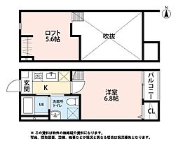 クレアシオン長町南 2階1Kの間取り