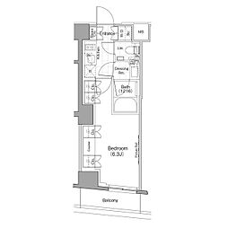 ザ・パークハビオ新宿 4階1Kの間取り