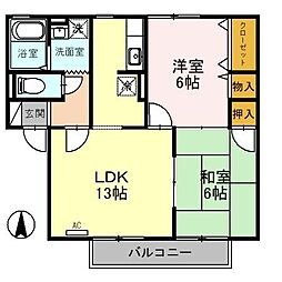 クレッセント 202 2階2LDKの間取り