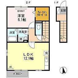 オンディーヌ 2階1LDKの間取り