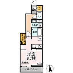 Castle Hills Y 1階ワンルームの間取り