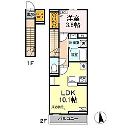 Castle Hills Y 2階1LDKの間取り