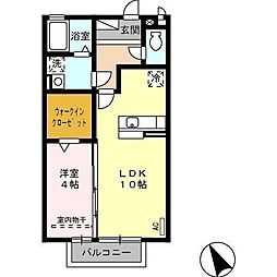 ハッピネスTAKAO 2階1LDKの間取り