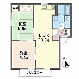サニーズ福庭　Ａ棟 2階2LDKの間取り
