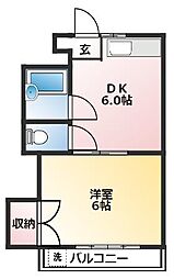 鏡川コートハウス 4階1DKの間取り