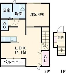 クオーレ白須賀 2階1LDKの間取り