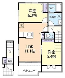 カーサ　ベルデ　II 2階2LDKの間取り