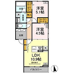 カーサ　III 3階2LDKの間取り