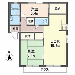 クインテット 1階2LDKの間取り