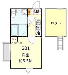 アビターレ杉田 2階1Kの間取り