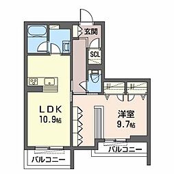 シャーメゾン　リュエル八戸ノ里 3階1LDKの間取り