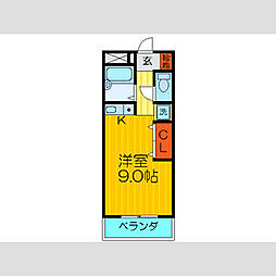 第2クラウンハイツ 1階ワンルームの間取り