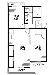 マンションブルースカイ 2LDKの間取図画像