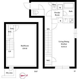 グローリオシェルト神宮前 1階1LDKの間取り