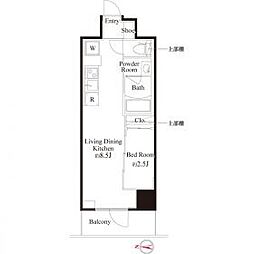 ハーモニーレジデンス東京武蔵関WEST SIDE 8階1LDKの間取り