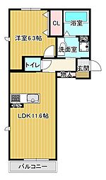 パークヴィラ下南部I 2階1LDKの間取り